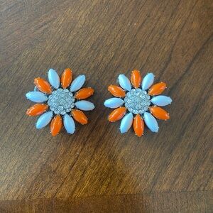 Miu Miu Orange and White Flower/Rhinestone Earrings